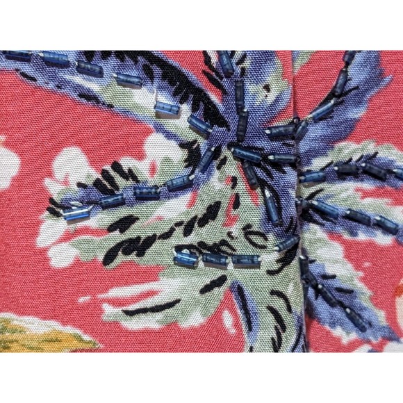 Faith Maxi Red Floral Dress, Tropical, Button Side Slit, Beaded Accents - Picture 11 of 16